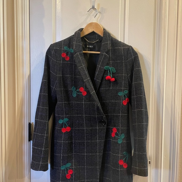 Dkny Jackets & Blazers - DKNY Black Plaid Cherry Embroidered Blazer